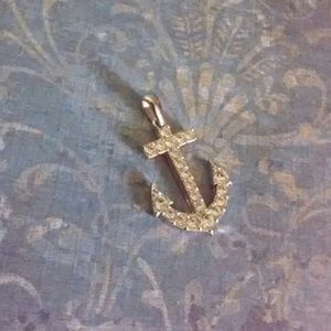 Silver and Rhinestone Anchor Necklace Charm